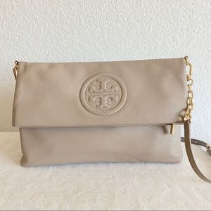 Tory Burch gray Bombe Fold Over Crossbody Bag